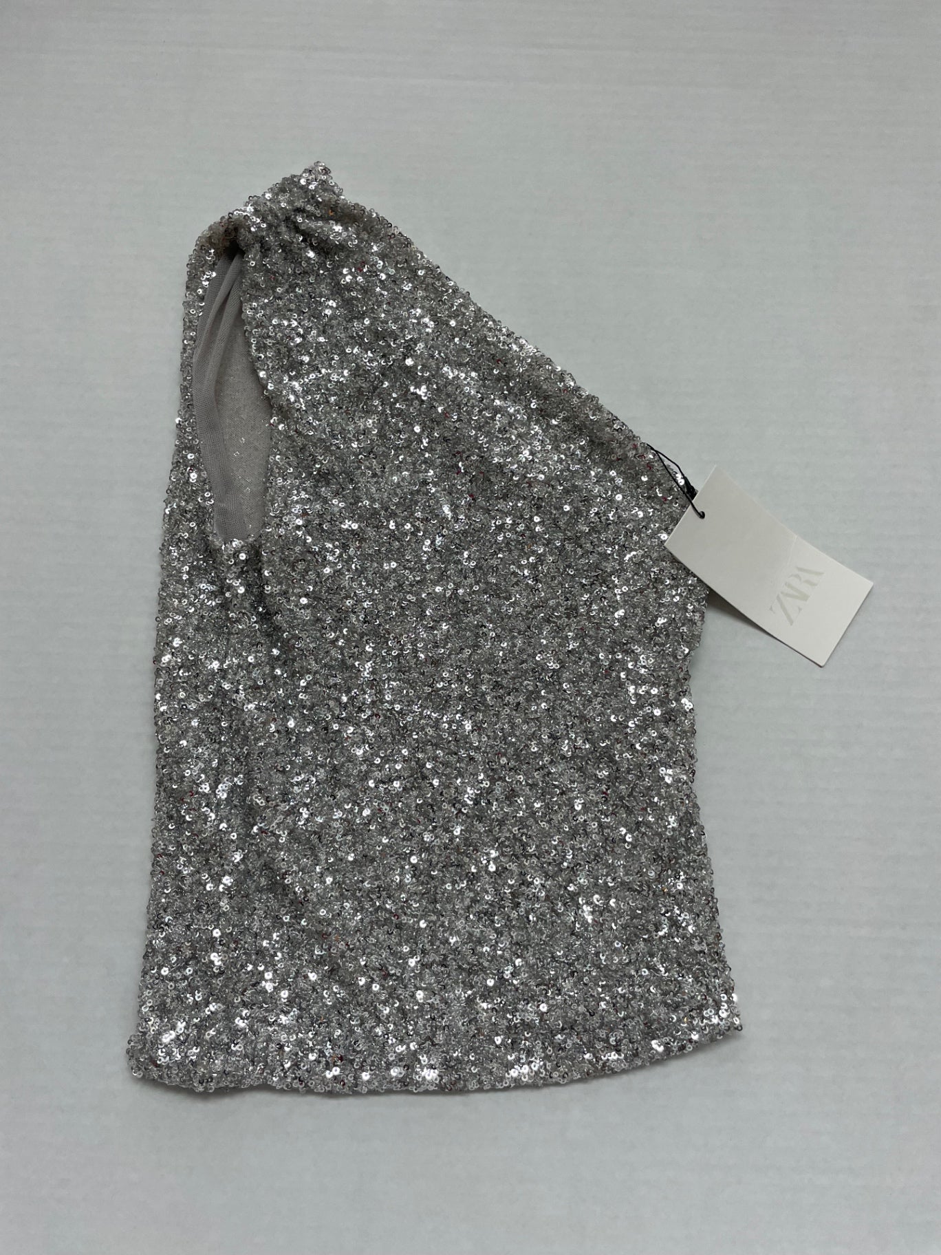 Zara Tops Small Silver Sequin, Polyester, Elastane