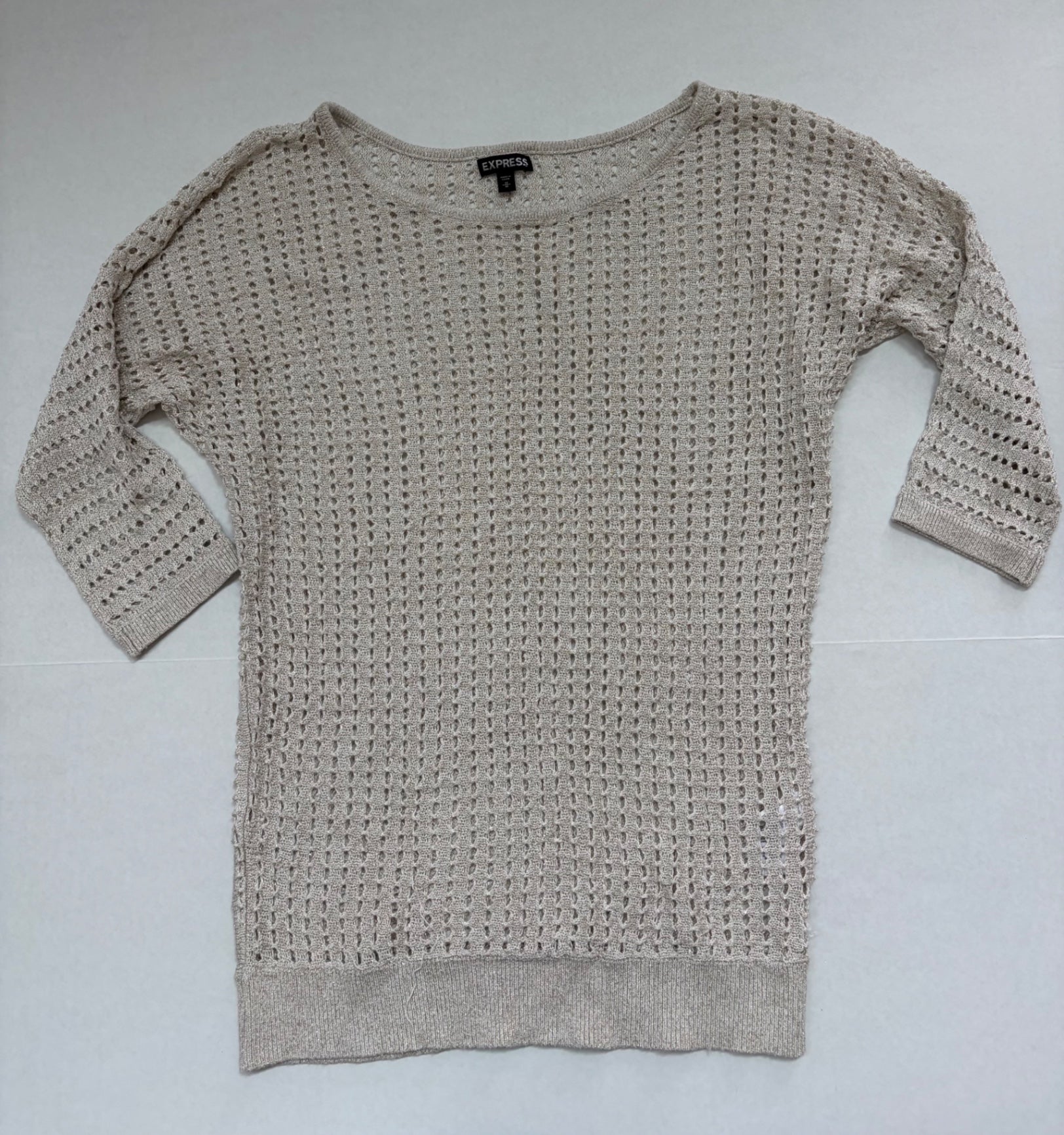 Express Sweaters/Cardigans Medium Beige Rayon, Polyester, Metallic knit