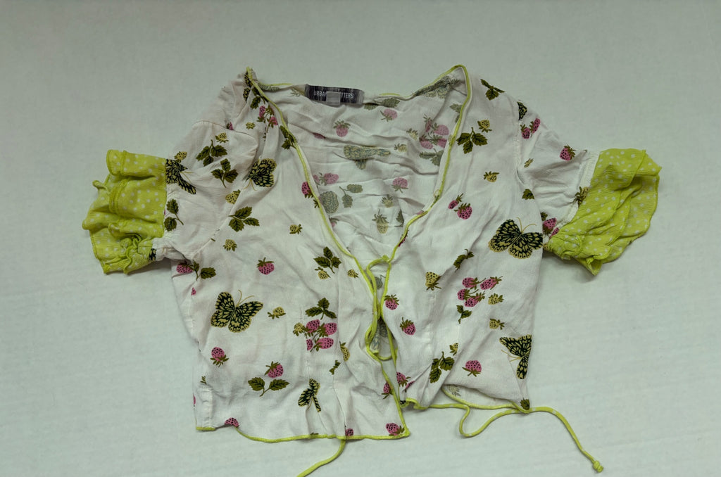 Urban Outfitters Tops Medium White with pink, green, and yellow floral butterfly pattern Viscose