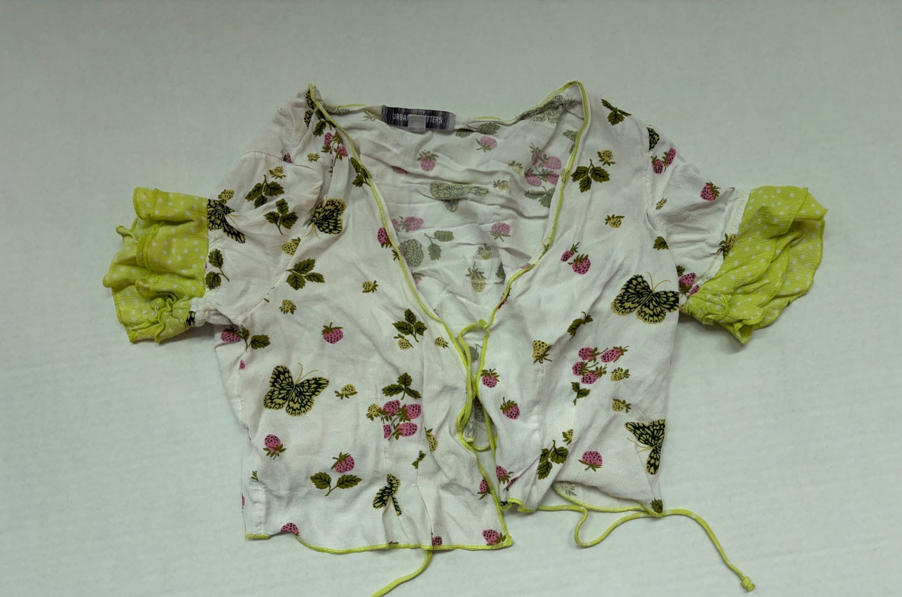 Urban Outfitters Tops Medium White with pink, green, and yellow floral butterfly pattern Viscose