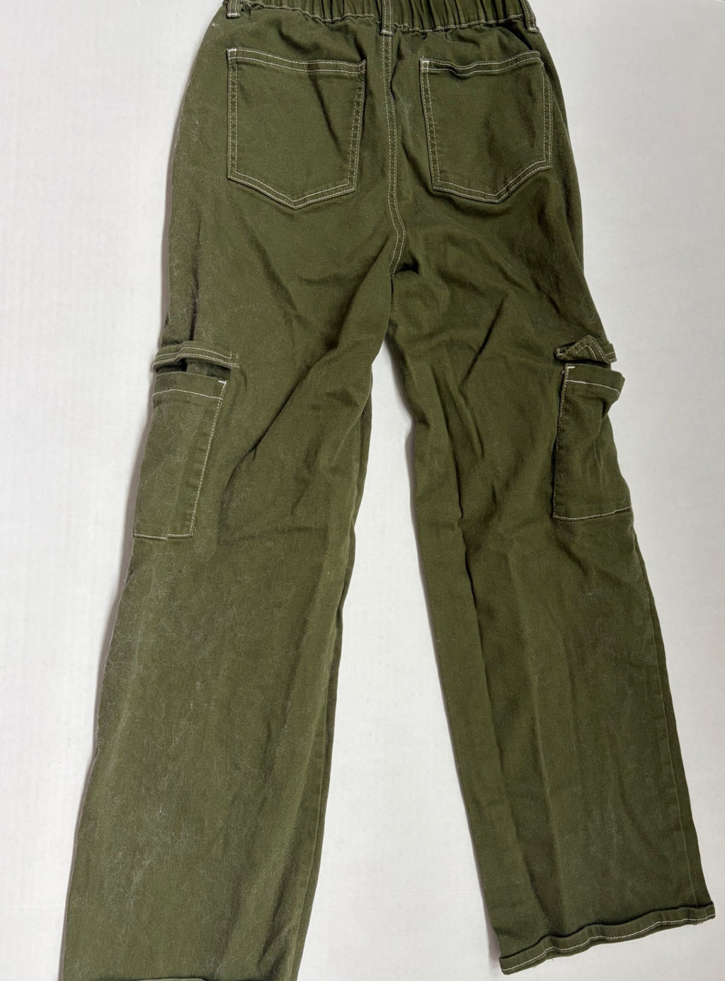 Forever 21 Pants Small Olive green Cotton, Spandex/Elastane
