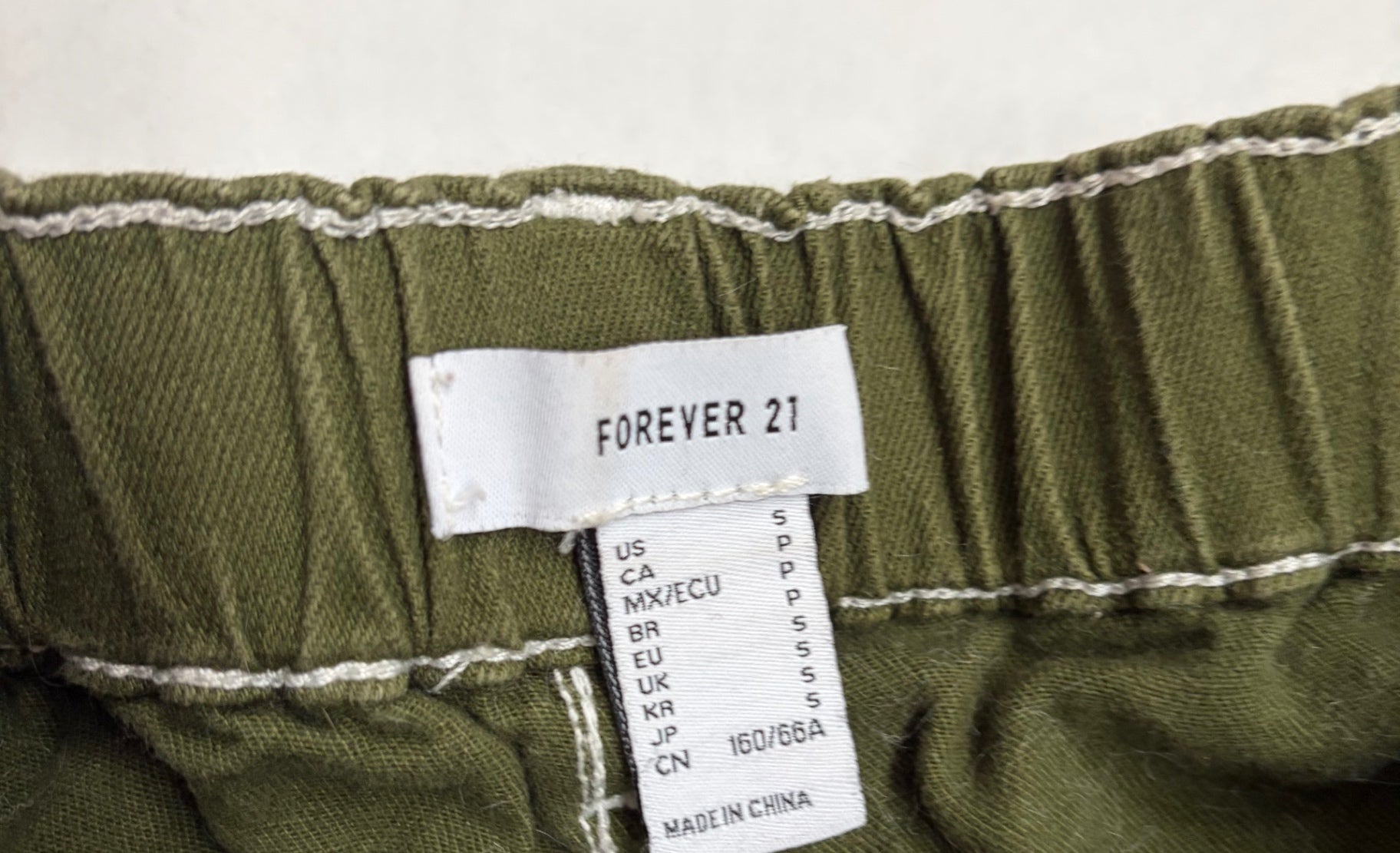 Forever 21 Pants Small Olive green Cotton, Spandex/Elastane