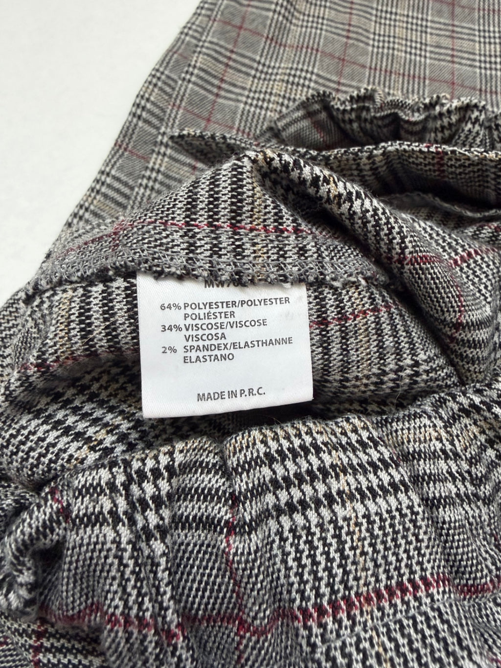 John Galt Pants One Size Gray with red and black checkered pattern Polyester, viscose, spandex (checked on the label)