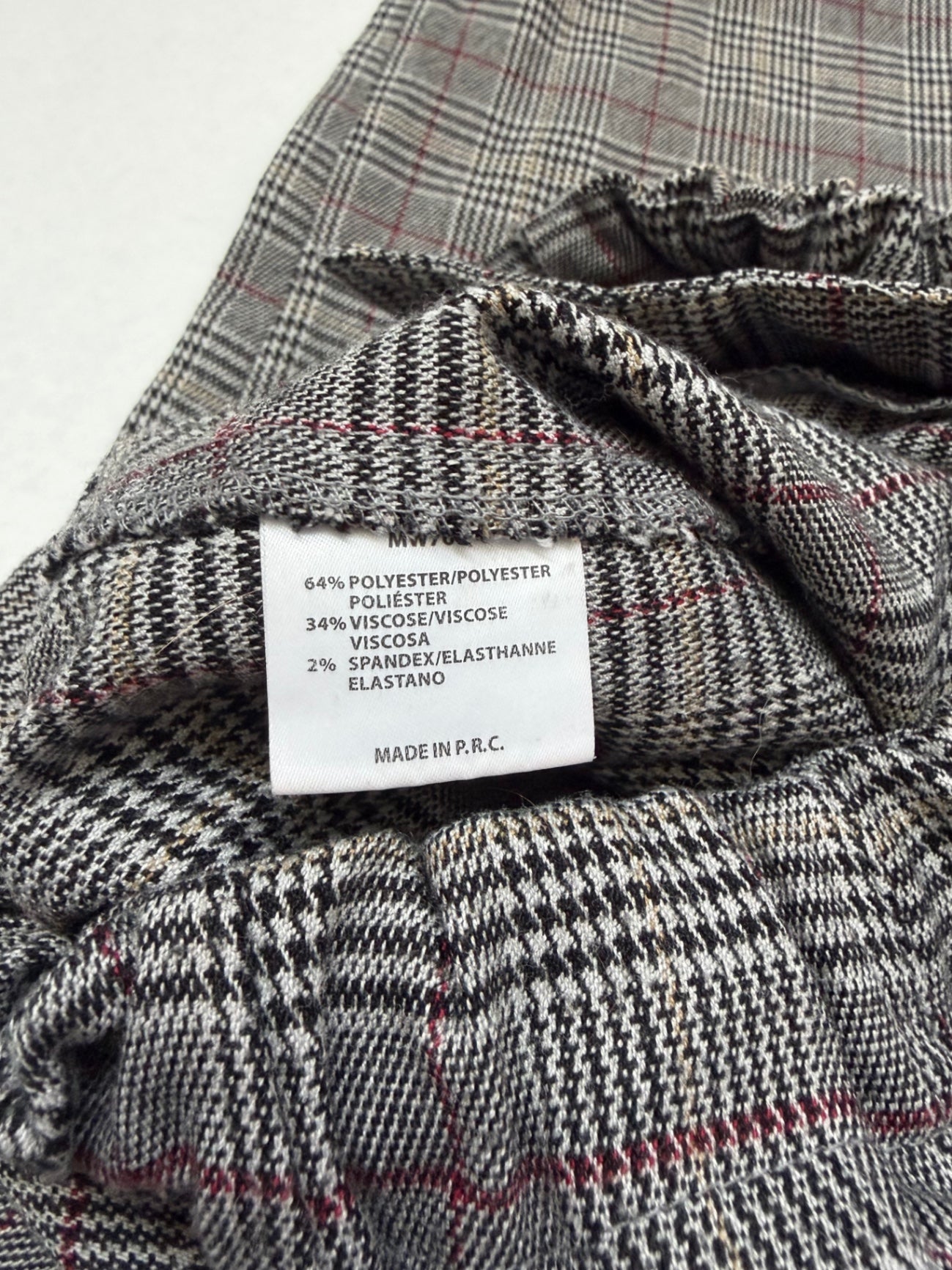 John Galt Pants One Size Gray with red and black checkered pattern Polyester, viscose, spandex (checked on the label)