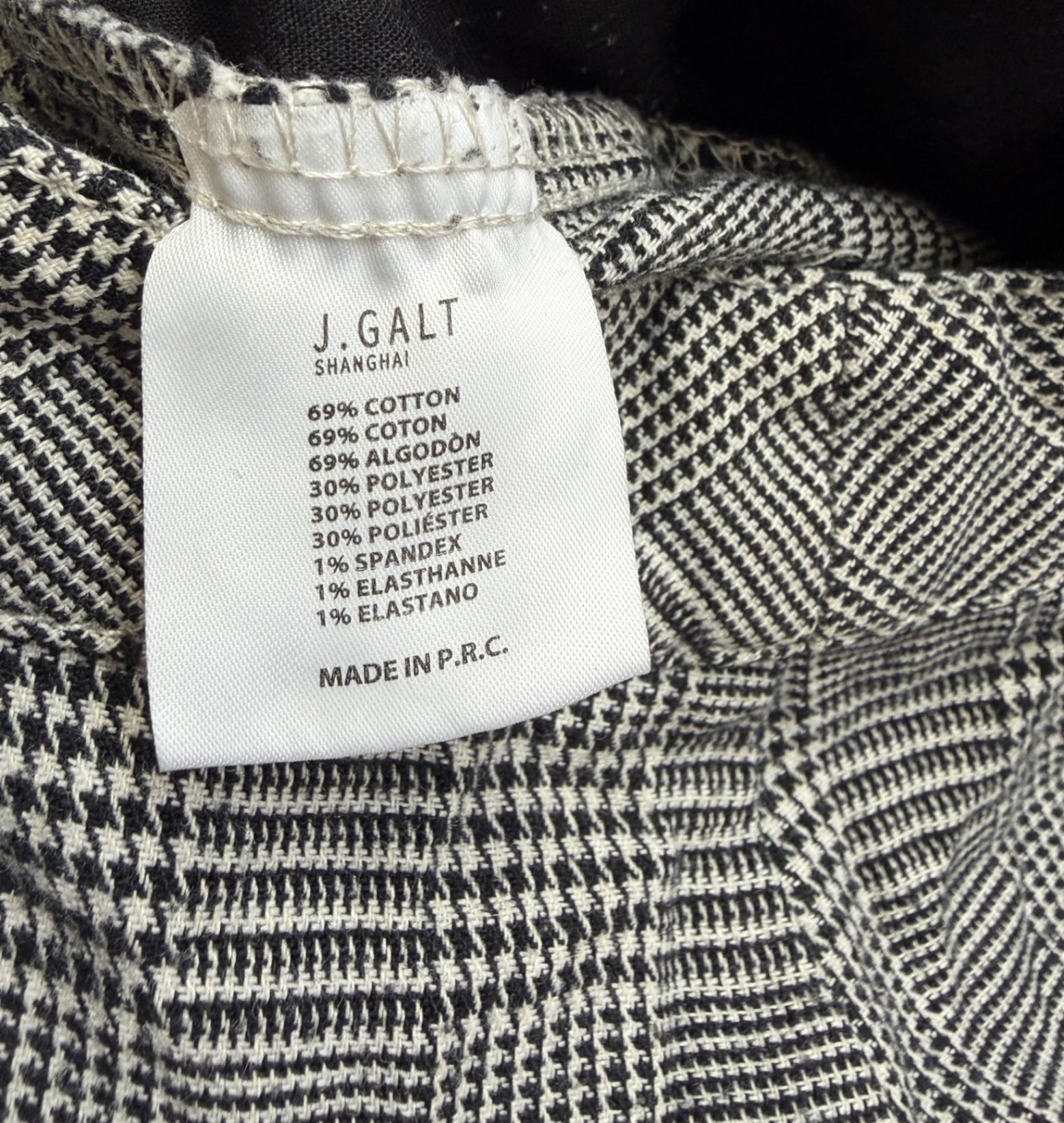 John Galt Pants One Size Black and white checkered Cotton, polyester, spandex, elastanne