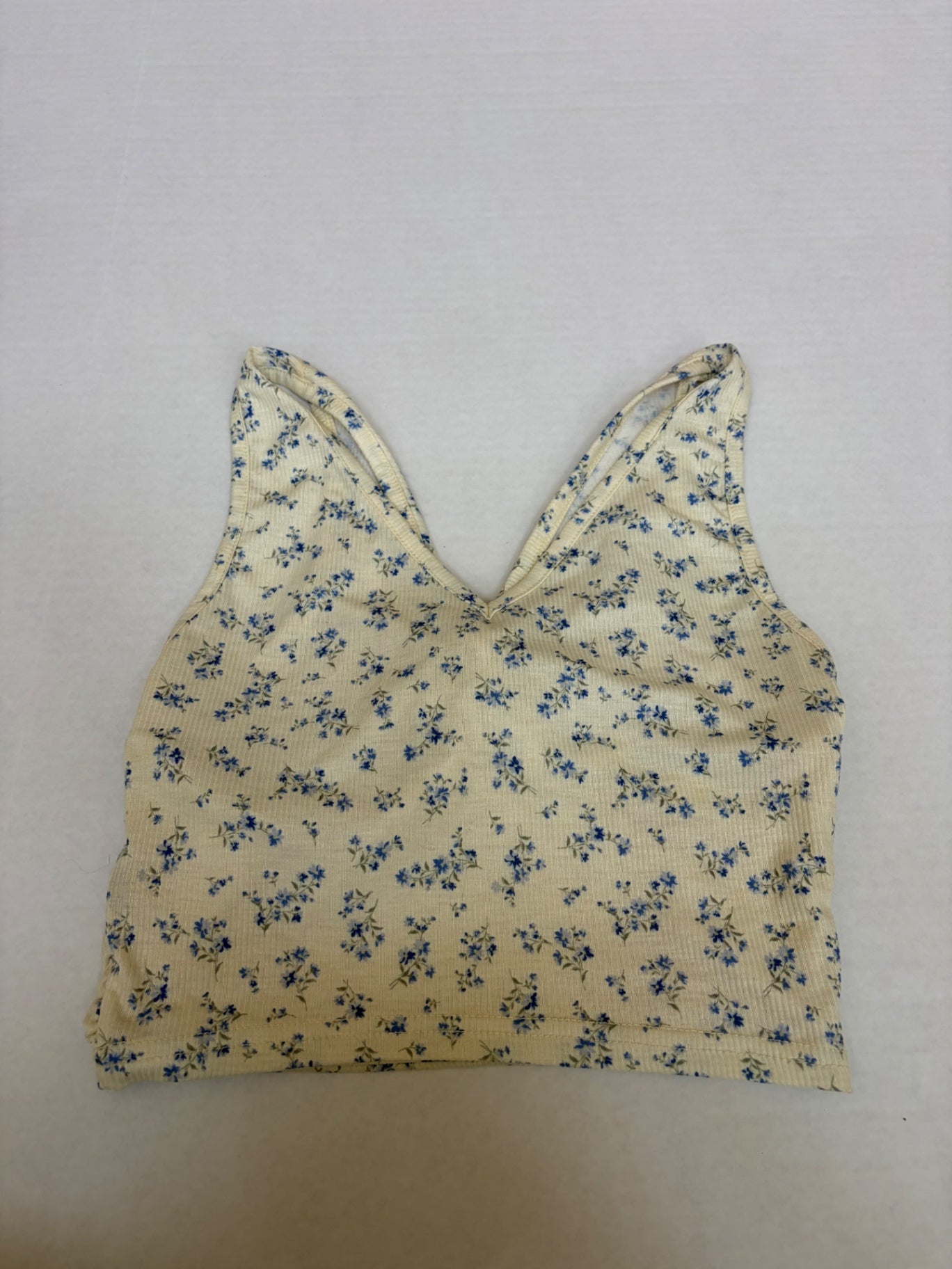 Unbranded Tops Small Yellow with blue floral pattern Ribbed knit