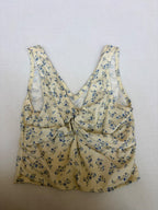 Unbranded Tops Small Yellow with blue floral pattern Ribbed knit
