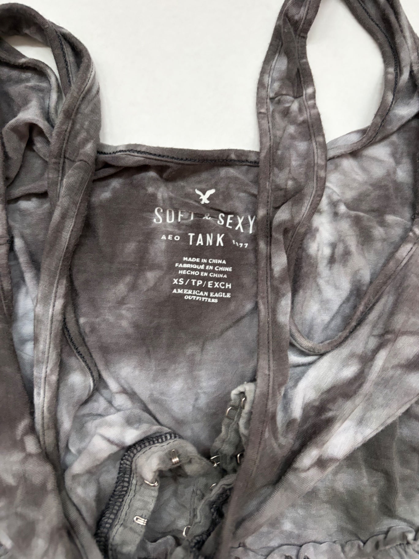 American Eagle Tops Extra Small Gray with black tie-dye pattern Viscose, Elastane