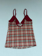 BDG Tops Extra Small Red, Beige, Pink Plaid Polyester, Elastane, Polyamide