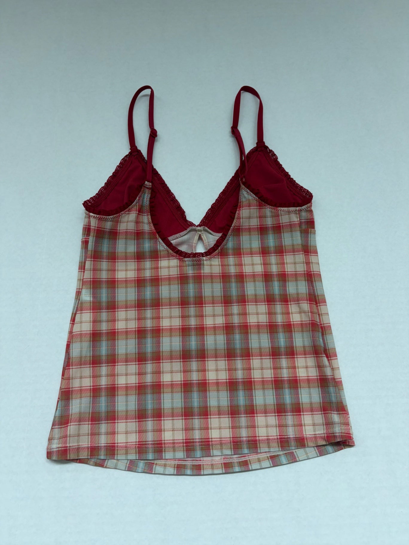 BDG Tops Extra Small Red, Beige, Pink Plaid Polyester, Elastane, Polyamide