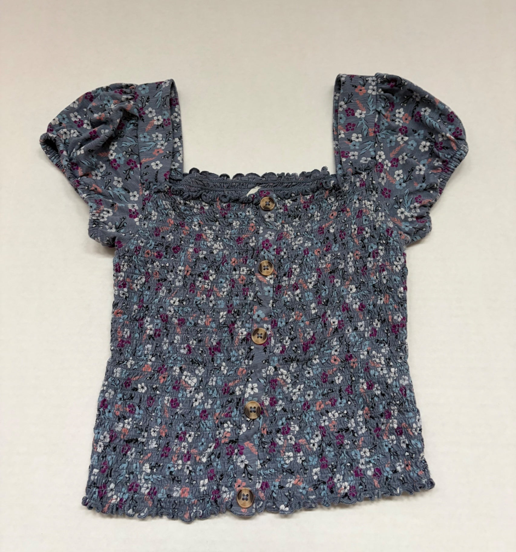 Mudd Tops Medium Gray with multicolored floral pattern Cotton, polyester, modal, elastic