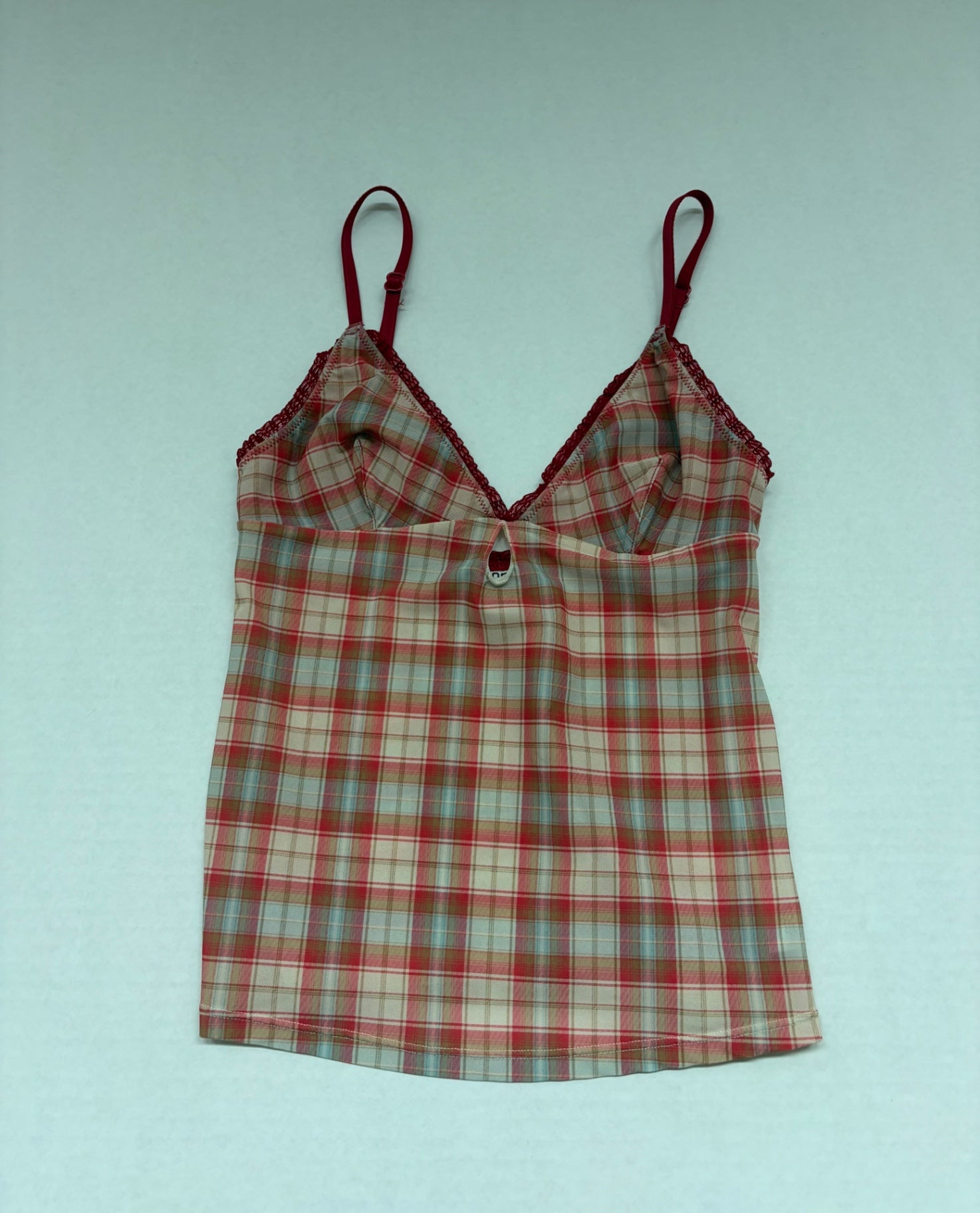 BDG Tops Extra Small Red, Beige, Pink Plaid Polyester, Elastane, Polyamide