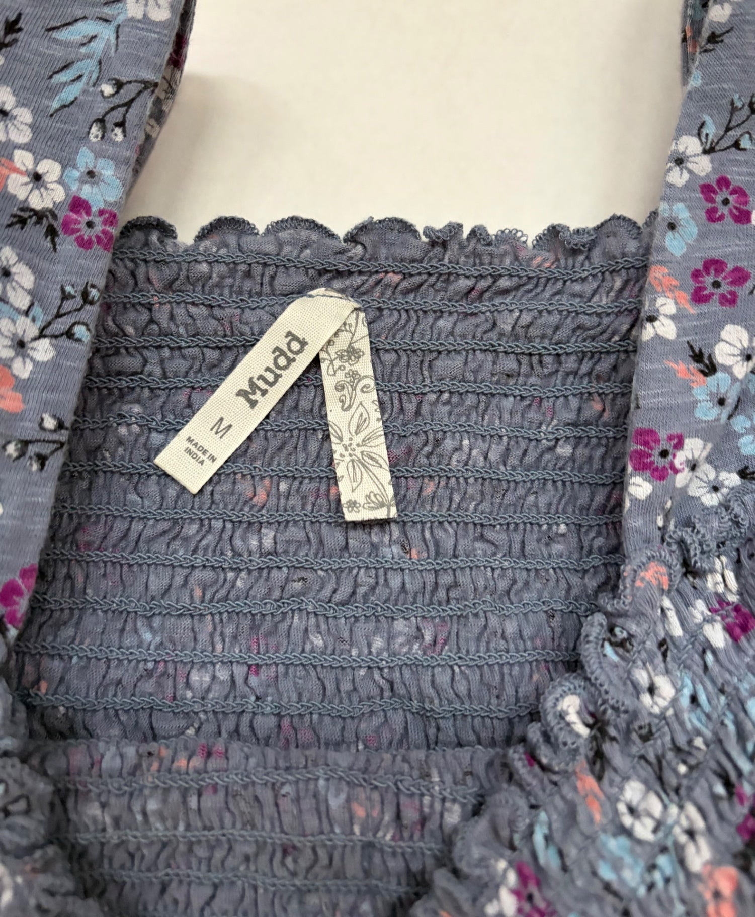 Mudd Tops Medium Gray with multicolored floral pattern Cotton, polyester, modal, elastic