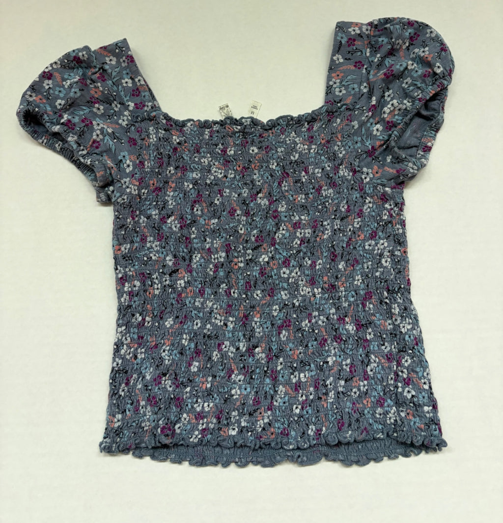 Mudd Tops Medium Gray with multicolored floral pattern Cotton, polyester, modal, elastic