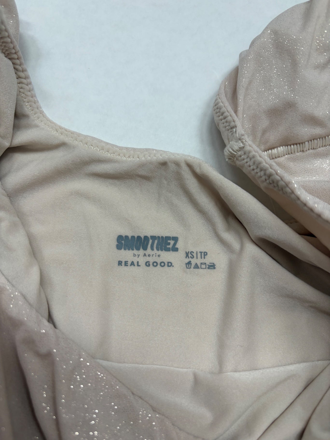 Aerie Tops Extra Small Beige Nylon, Elastane
