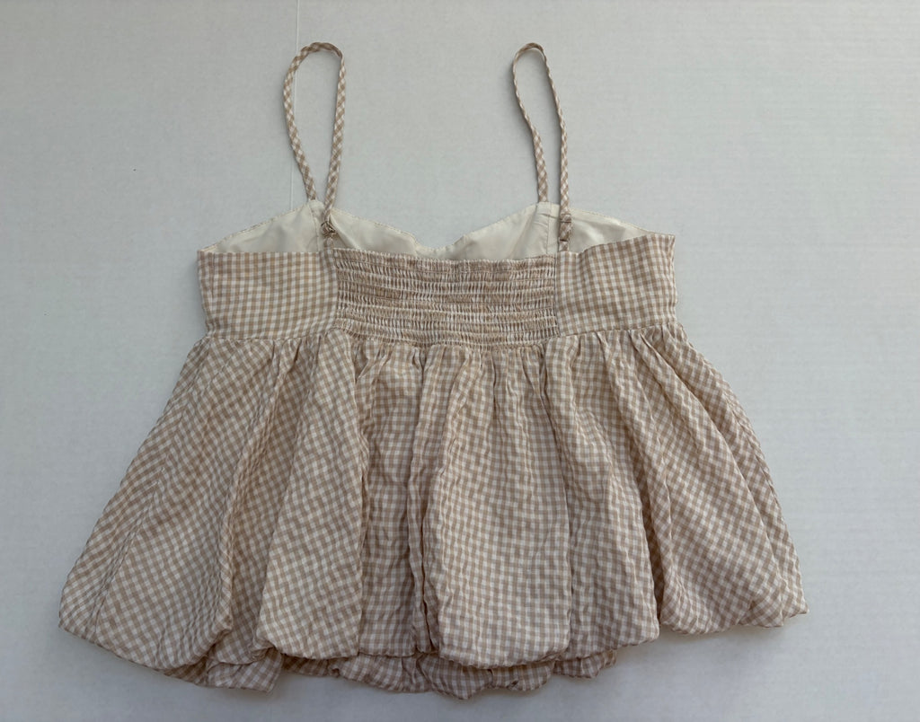 Pretty Garbage Tops Medium Beige and White Rayon, Polyester (Gingham fabric and lining)