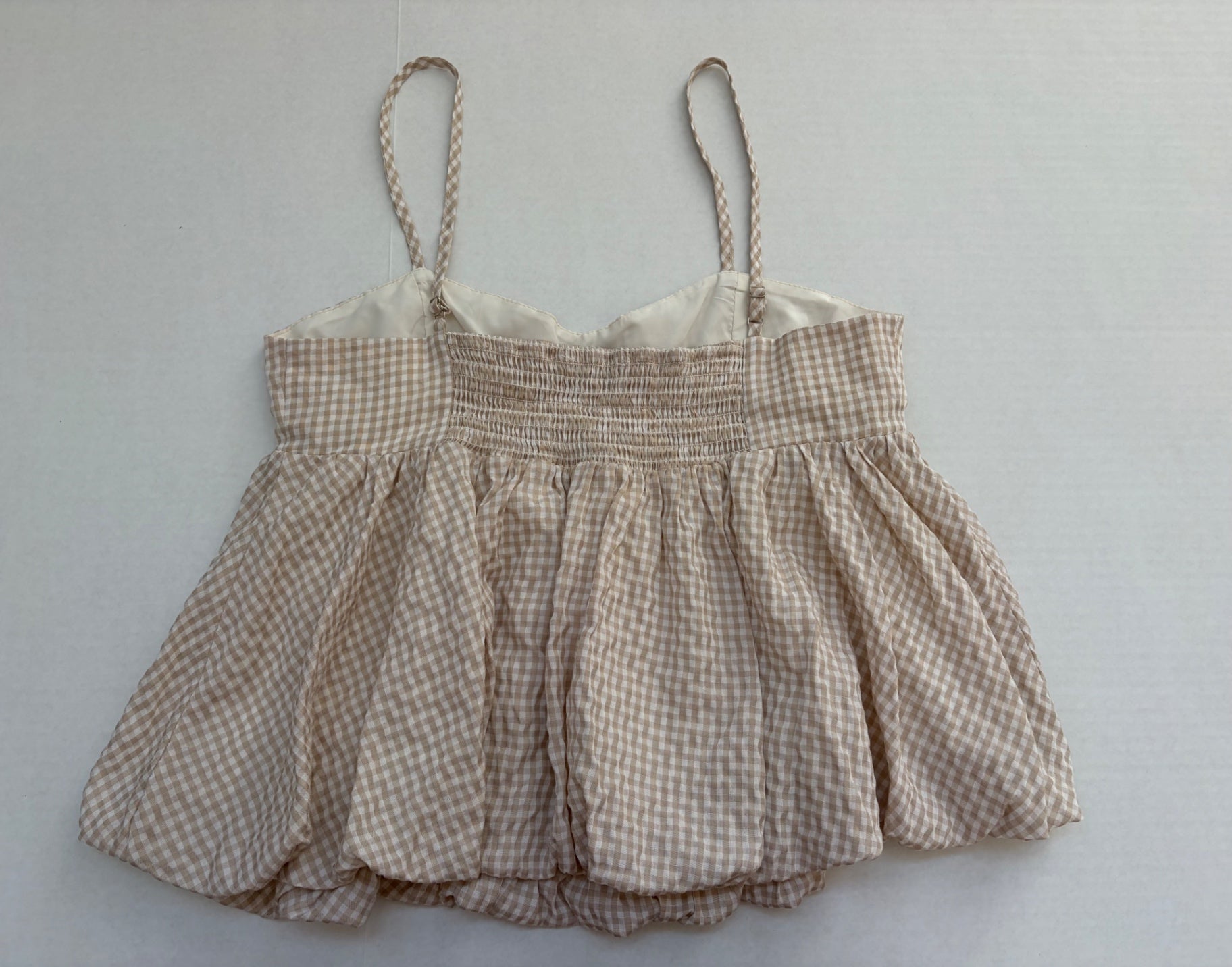Pretty Garbage Tops Medium Beige and White Rayon, Polyester (Gingham fabric and lining)