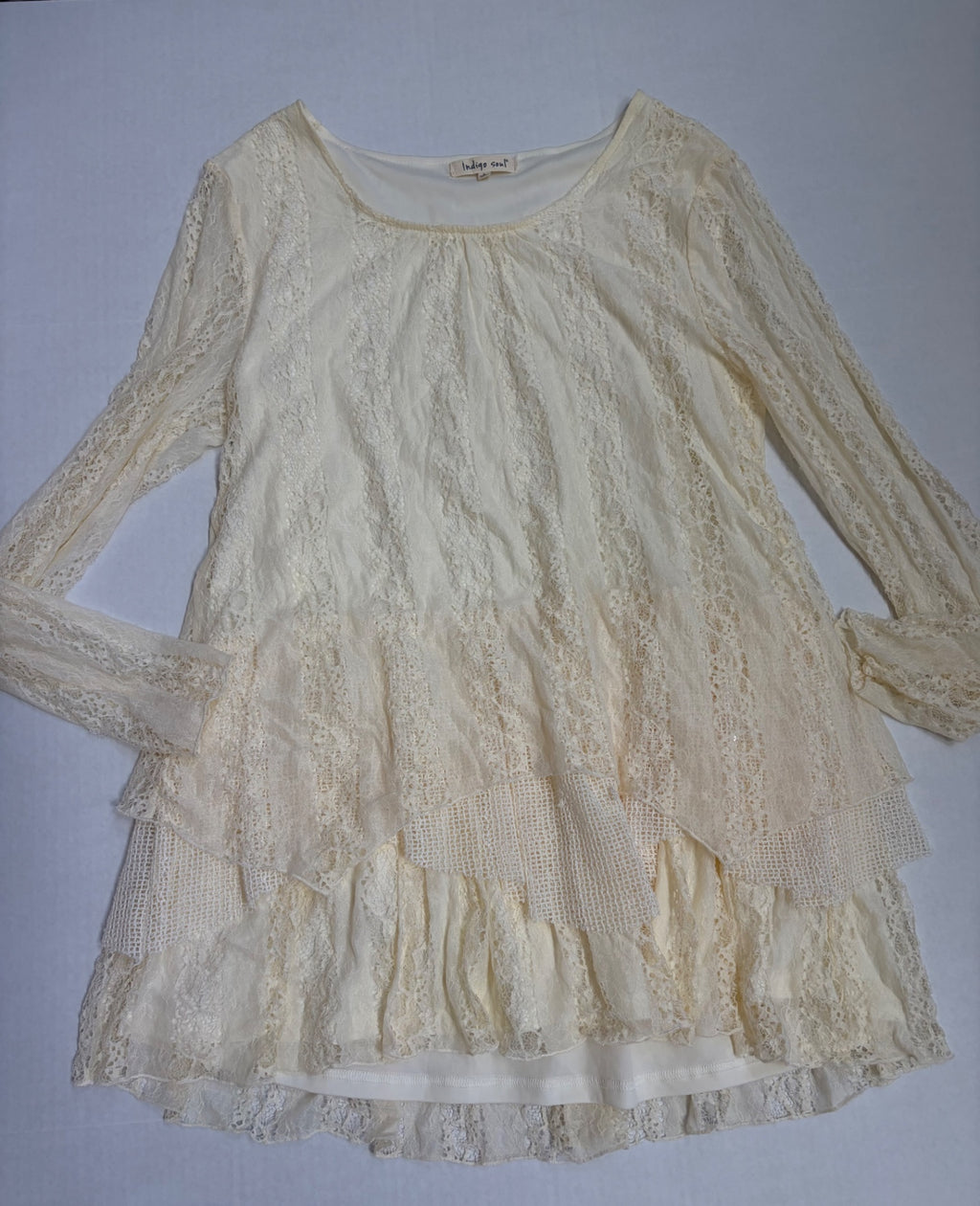 Indigo Soul Dresses/Rompers Large Ivory/Beige Lace, Polyester, Nylon, Spandex