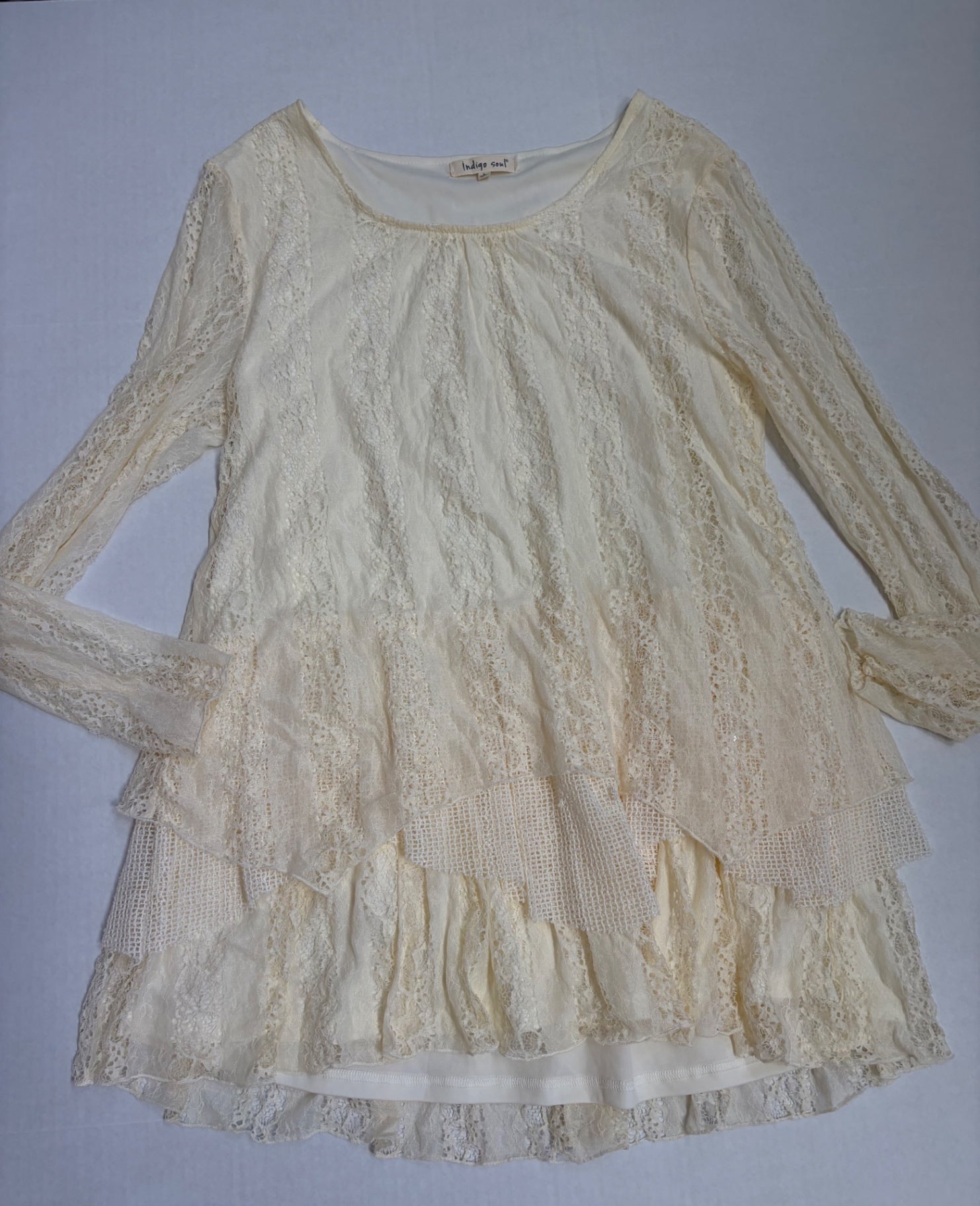 Indigo Soul Dresses/Rompers Large Ivory/Beige Lace, Polyester, Nylon, Spandex